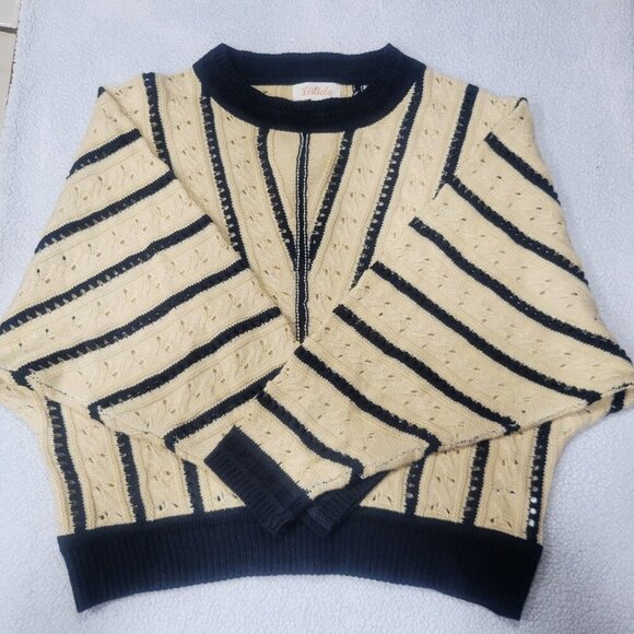 Listicle Asymmetrical Striped Dolman Sleeves Blue/Cream Women's Sweater - Size L - Picture 8 of 12